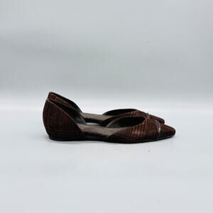 Stuart Weitzman Shoes Womens 6 Brown Velvet Check D'Orsay Flats Pointed Cap Toe